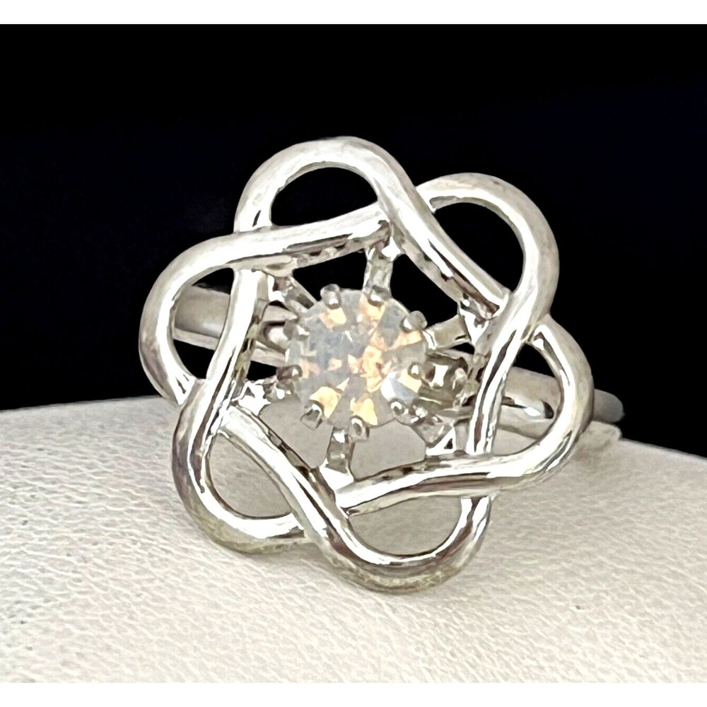Vintage 1960s Floral Cocktail Ring Mid Century Modern Rhinestone - 4J